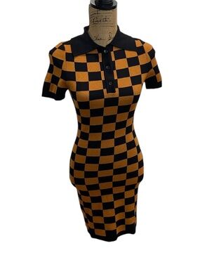 Love Always Black and Brown Checkerboard Polo Midi Dress